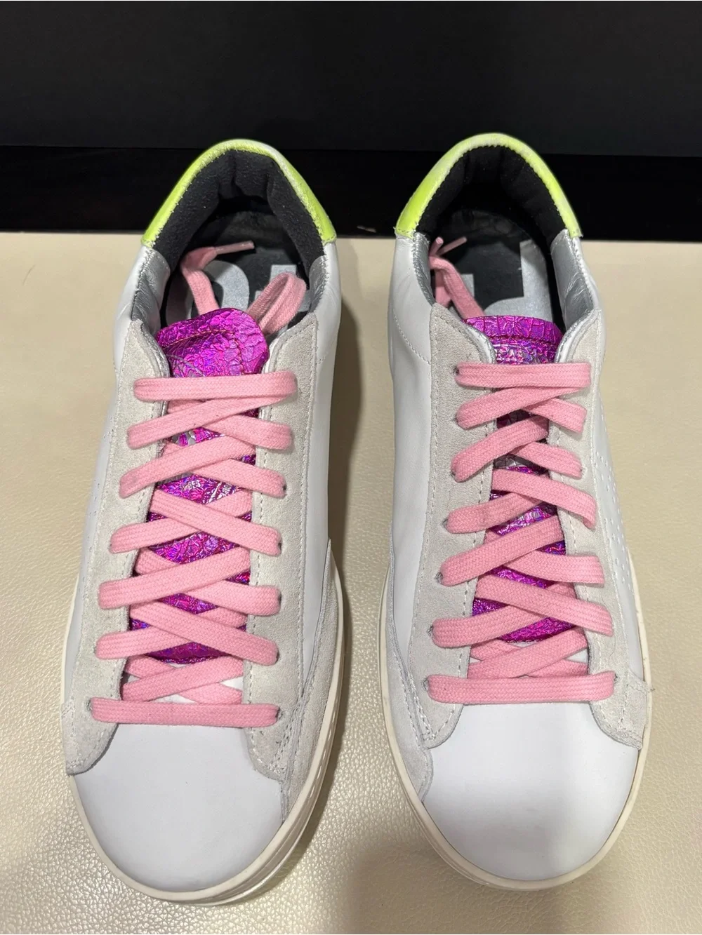 P448 Leather Sneaker John Dogma Low Top, White, Size 36, Neon Retro 80s Beach